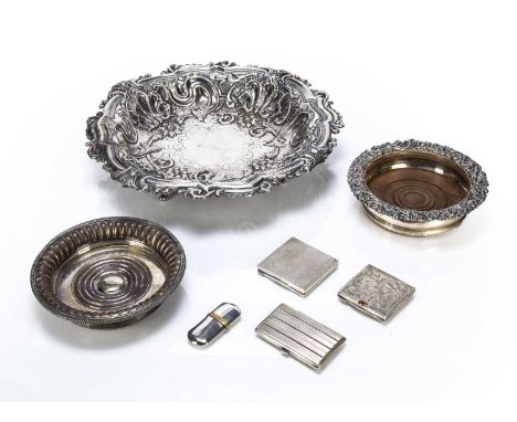 Collection of silver and white metal ware comprising of: a large decorative bowl stamped 800, 34cm across, 718g approx overal