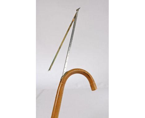 20th Century horse measuring stick, the bamboo cane with curved hand and concealed folding measuring stick with measurements 