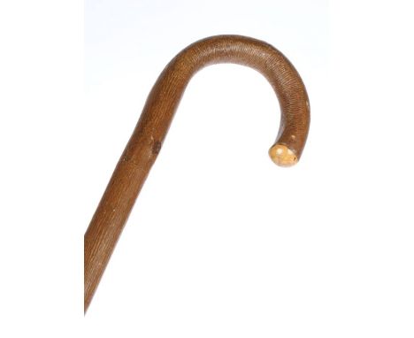 Early 20th century swordstick by Bacon Brothers of Cambridge, the knotted brown wooden stock and curved handle concealing the