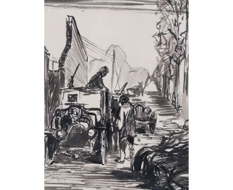 Dominique Charles Fouqueray (French, 1872-1956) 'Le Soir de la Victoire, a Haclon'
pen and ink drawing, 16 x 12.5cm

Provenan