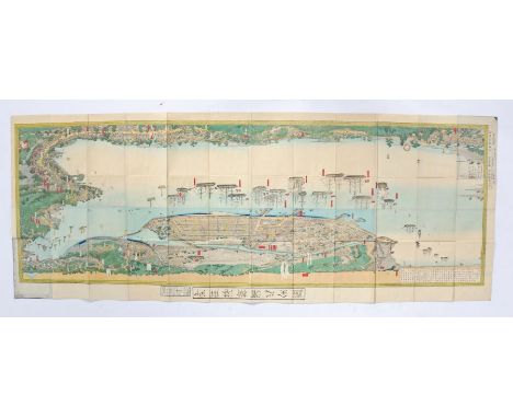 Sadahide (Utagawa, also known as Hashimoto or Go’untei Sadahide,1807- 1878), panorama of Yokohama, circa 1860, large colour w