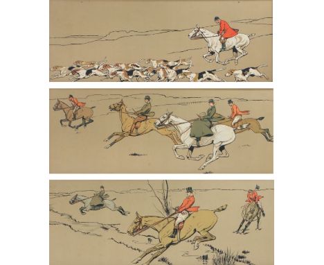 Hunting scenesA set lithographs printed in colour with hand-colouring, on wove, each 262 x 765mm (10 3/8 x 27 3/4in)(I)(3)Pro