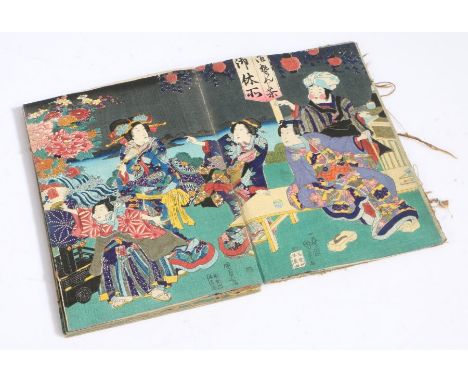 Kunichicka Toyohara (1835-1900) and others,&nbsp;19th century album of eight Japanese colour woodblock print triptychs, depic