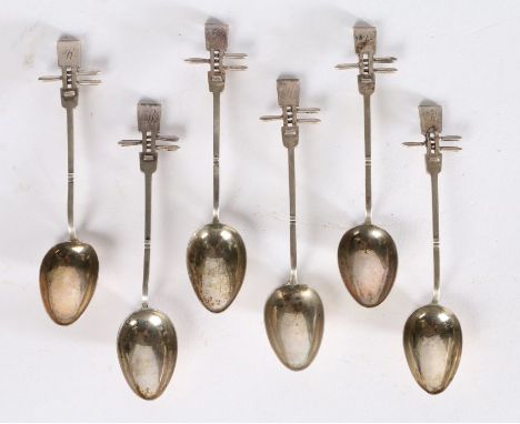 Set of six Chinese silver teaspoons, maker Hung Chong &amp; Co. Shanghai (active circa 1860-1930), the handle terminals model