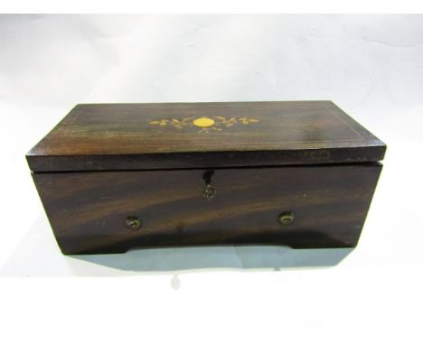 19th century rosewood music box playing on four airs, 29cms long
