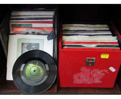 A collection of vintage 78 records, mixed LPs and assorted singles, artists include The Beatles, Ultravox, Human League, etc 