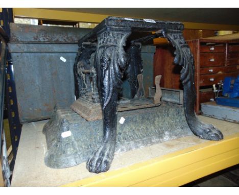A 19th century cast iron stand by Bartlett & Co, a substantial 19th century country house foot scraper, tin travel trunk, etc