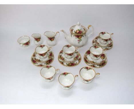 A collection of Royal Albert Old Country Roses pattern teawares, comprising teapot, two milk jugs, sugar bowl, seven cups, fi