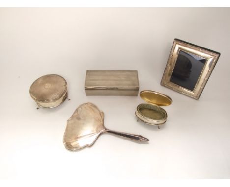 Good collection of silver to include circular engine turned jewellery box, further silver oval jewellery box, applied silver 