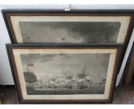 A pair of late 18th century black and white engravings by Robert Dodd showing marine battle scenes - A View of the British fl