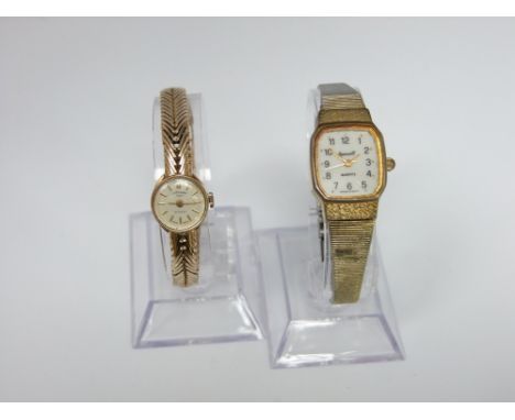 A Rotary 9ct gold ladies evening watch on integrated 9ct gold articulated strap, weight 18g, together with a ladies Ingersol 