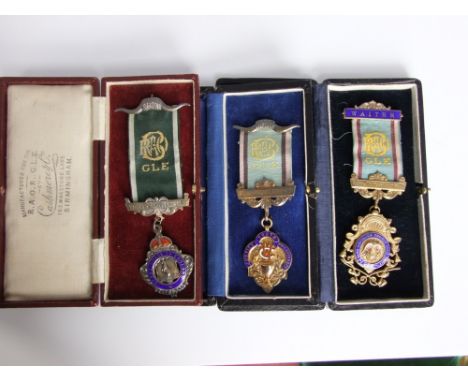 Three Royal Ancient Order of Buffalo medallions, Royal Artillery Lodge in silver and enamel, all boxed