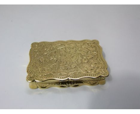 Victorian silver gilt snuff box with engraved with floral sprays, maker George Unite, Birmingham 1876, 4.5 oz approx