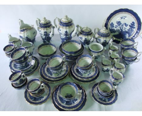 An extensive collection of Booths Real Old Willow pattern blue and white printed tea and coffee wares comprising two graduate