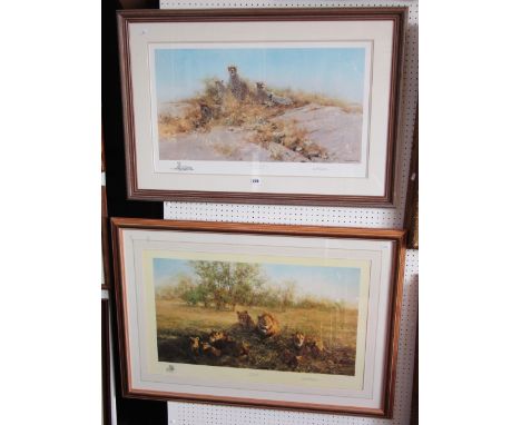 Two signed coloured limited edition prints after David Shepherd - The Cheetahs of Namibia, signed in pencil bottom right, edi