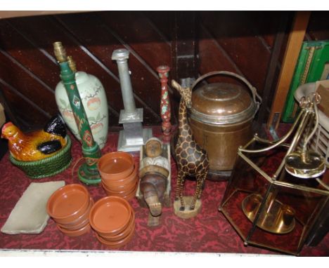 A collection of good quality miscellaneous items to include a cast brass hexagonal ceiling lantern, various other lamp bases,