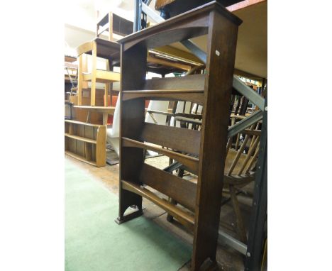 Arts & Crafts oak freestanding three tier book trough, 110 cm high approx