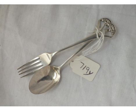 A "Man in the Moon" childs spoon &amp; fork - B'ham 1929