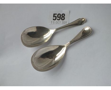 Two caddy spoons, one with wriggle work border - Sheffield 1878 by JR 