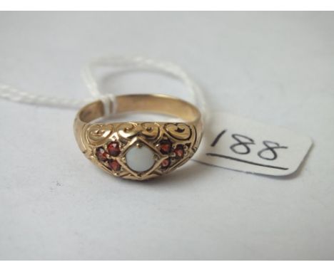 A fancy opal &amp; garnet ring in 9ct - size Q - 3.3gms