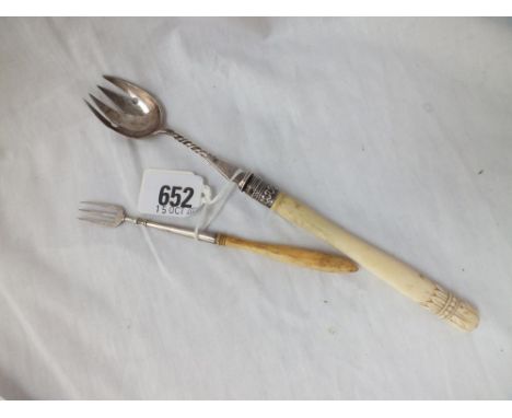 A bone-handled runcible spoon/fork and another