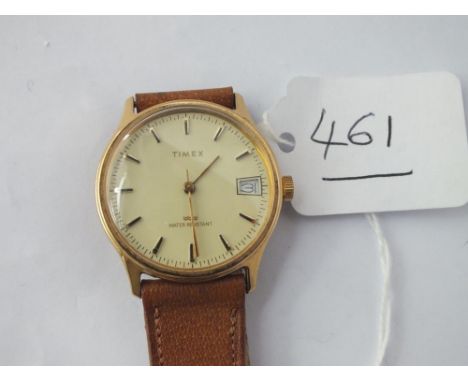 A gents wrist watch by TIMEX with seconds sweep &amp; calendar with leather strap