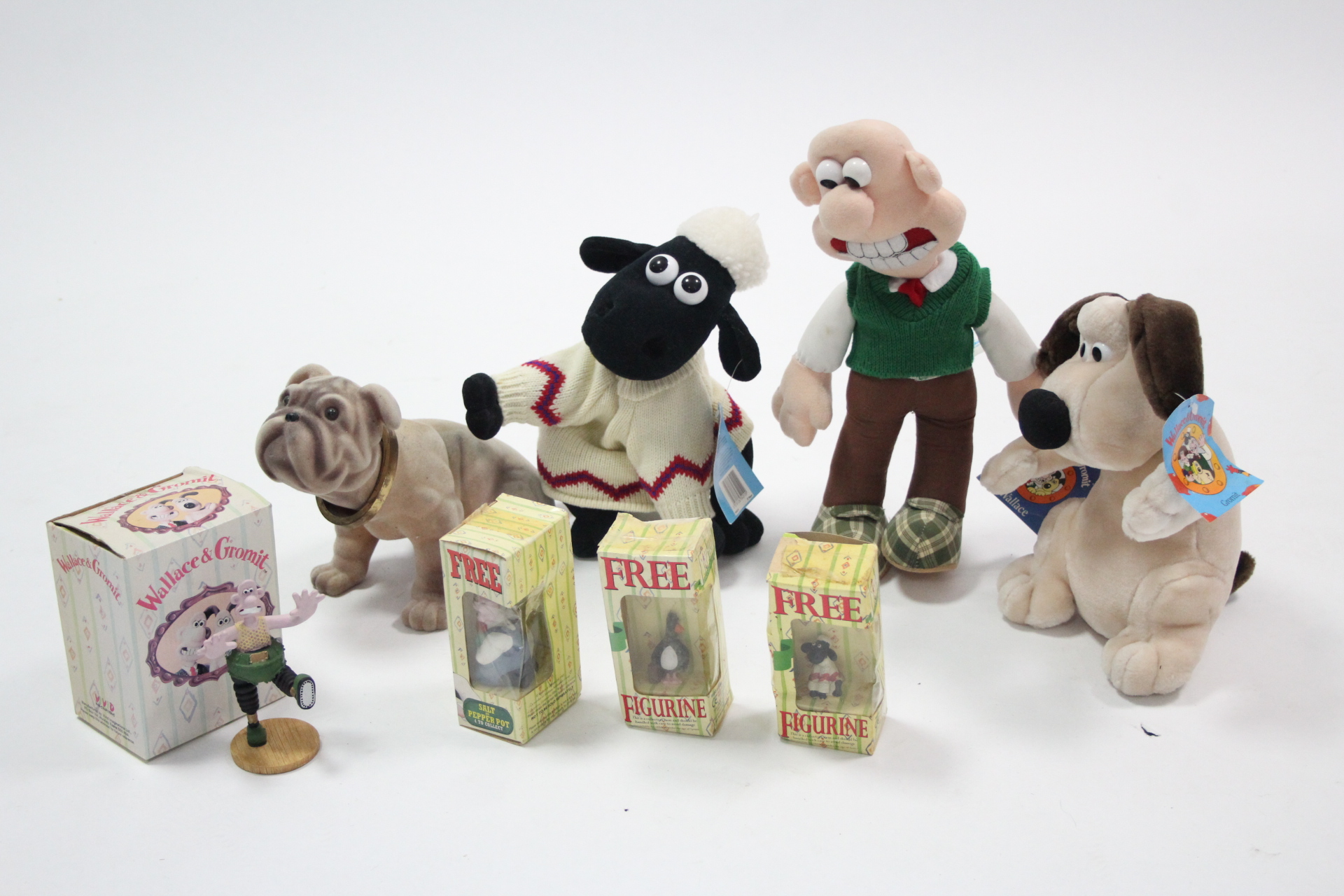 Three Wallace & Gromit soft toys; four ditto figures; & a nodding dog