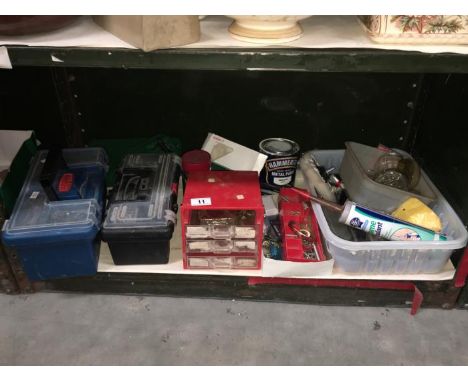 A shelf of tools etc