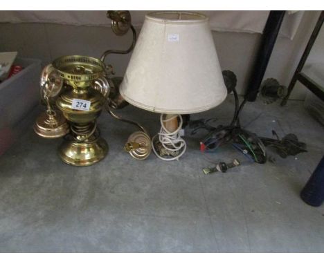 A quantity of lighting including brass ceiling light, wall lights etc