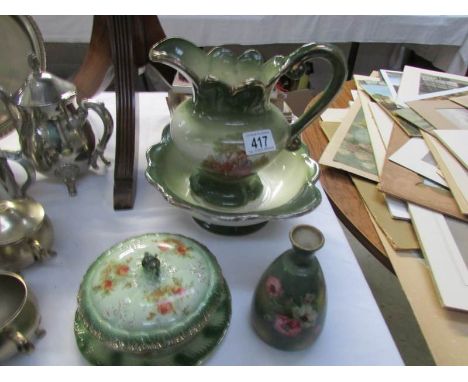 A jug & basin, a butter dish and a vase