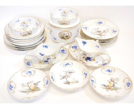Meissen part service, Meissen part service, decorated in the Hague using Meissen porcelain blanks, painted with birds and blu