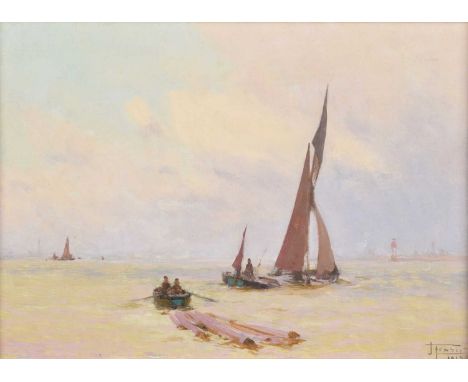 John Fraser (British 1858-1927) "Overspill from Lower Hope" Signed and dated 1913, titled on verso, oil on canvas board.18 x 