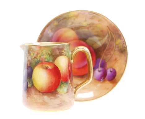 Royal Worcester miniature jug and dish Royal Worcester miniature jug and dish painted with fruit by E. Townsend and A. Shuck.