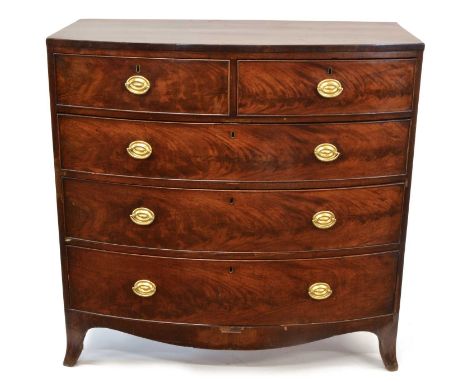 George III Mahogany Bow Fronted Chest of Drawers George III mahogany bow fronted chest of drawers, plain top over two short a