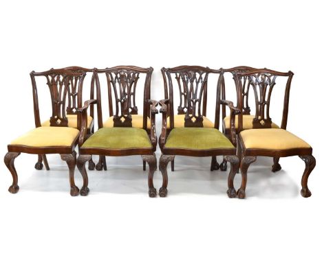Eight Chippendale Style Mahogany Dining Chairs Set of eight 19th century mahogany Chippendale design dining chairs, six stand