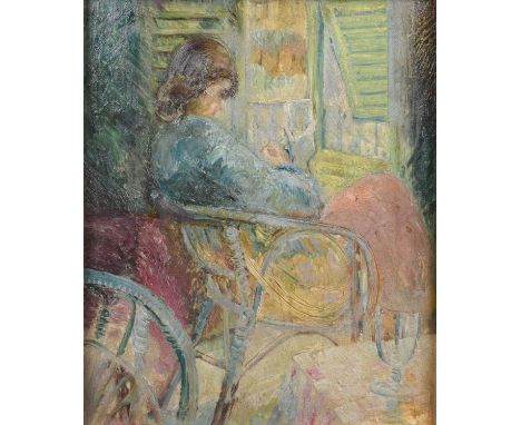 Continental School (19th century) Interior scene with seated figure Unsigned, oil on board.58.5 x 48.5cm (framed 81 x 71cm)Th