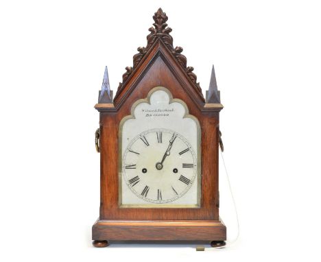 Victorian Gothic Double Fusee Bracket Clock by Wilson & Fairbank, Bradford Victorian Gothic oak bracket clock by Wilson &amp;