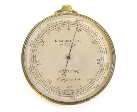 Pocket Barometer L. Casartelli, Liverpool L. Casartelli, 20 Duke Street, Liverpool compensated pocket barometer, silvered dia