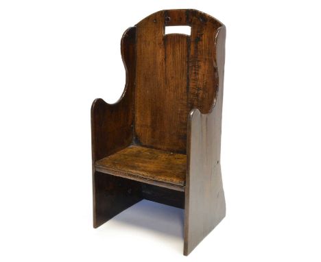 18th Century Oak Childrens Commode Chair 18th century oak childs commode chair, handle to the top of the back with shaped sid