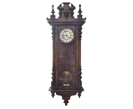 Victorian Vienna Type Wall Clock Victorian Vienna type wall clock, twin spring barrel movement striking on a single gong, cre