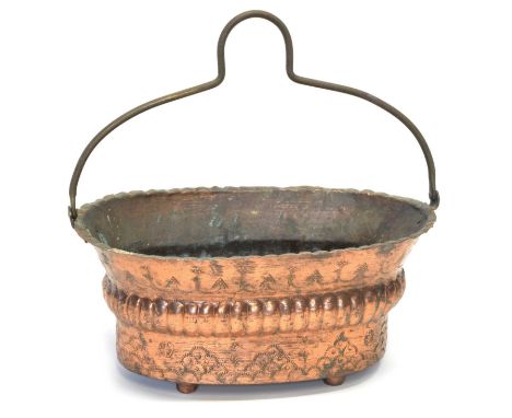 Victorian hammered copper planter Victorian hammered copper planter or basket of small proportions with repeating floral desi