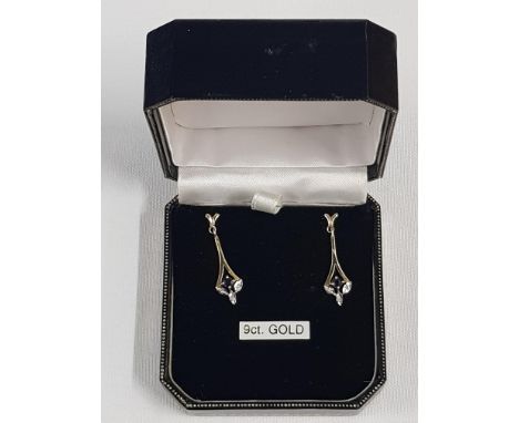 PAIR OF 9CT GOLD SAPPHIRE &amp; DIAMOND EARRINGS