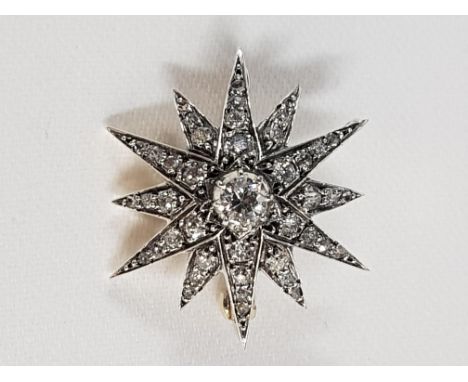 ANTIQUE GOLD BACK / SILVER FRONT DIAMOND STARBURST BROOCH