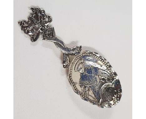 GERMAN STANDARD SILVER CADDY SPOON WITH IMPORT CHESTER HALLAMARKS
