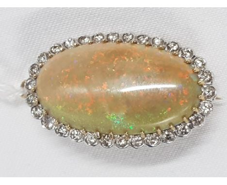 LARGE OPAL &amp; DIAMOND BROOCH/PENDANT SET IN 18CT GOLD