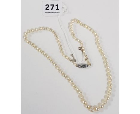9CT GOLD &amp; DIAMOND CLASPED SET OF PEARLS