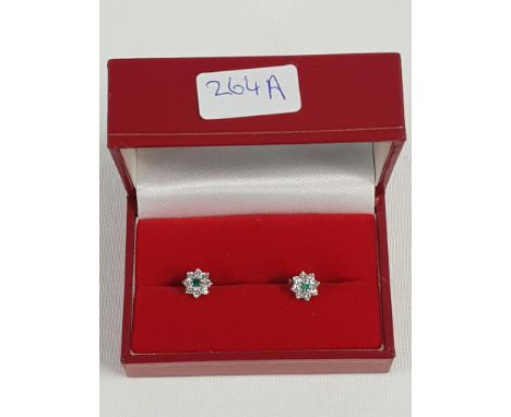 PAIR OF 18CT GOLD DIAMOND &amp; EMERALD EARRINGS 