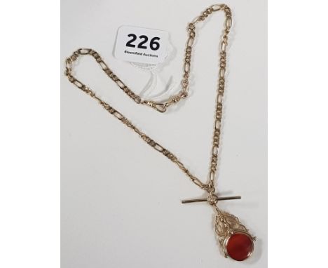 9CT GOLD ALBERT CHAIN WITH FOB