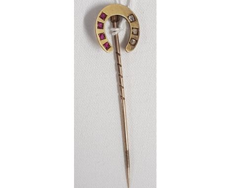 VICTORIAN 18CT GOLD RUBY &amp; DIAMOND HORSESHOE PIN