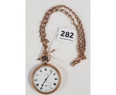 9CT GOLD OPEN FACE POCKET WATCH WITH 9 CARAT GOLD ALBERT CHAIN